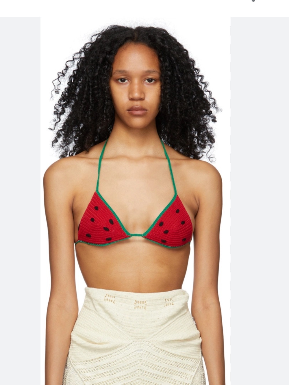 Loewe Red Crochet Triangle Bikini Top with Green Trim